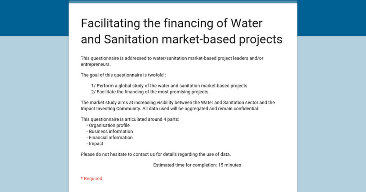 Facilitating the financing of Water and Sanitation market-based projects