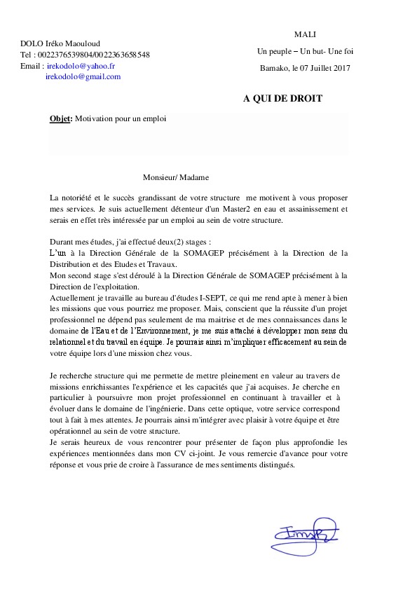 Iréko Maouloud DOLO, Ingénieur d'Etudes en Eau et Assainissement